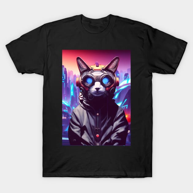 Cool Japanese Techno Cat In Future World Japan Neon City T-Shirt by star trek fanart and more